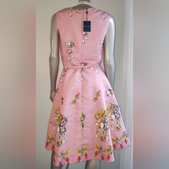 *$3,890 NEW W. TAG OSCAR DE LA RENTA SILK PINK JEWEL RUNWAY DRESS US 8 M - Picture 6 of 11
